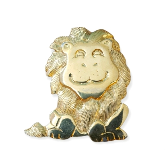 Vintage Good Luck Happy Lion Gold Brooch - Picture 1 of 4